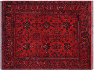 handmade Tribal Biljik Khal Muhammadi Red Blue Hand Knotted RECTANGLE 100% WOOL area rug 5x6